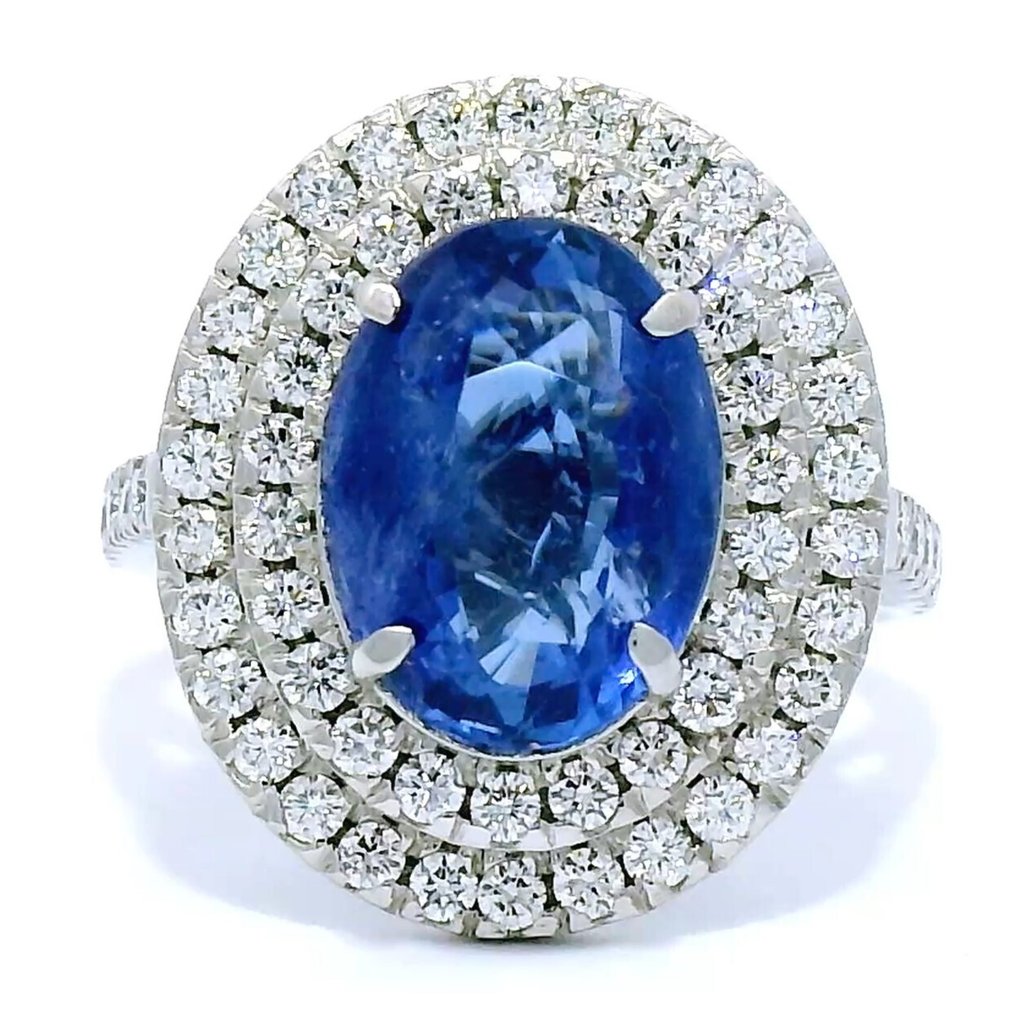 Ring Platina -  6.13ct. tw. Saffier - Diamant - IGI - Exclusieve Saffier #1.0