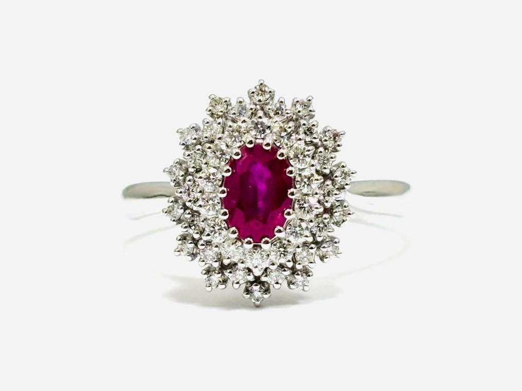 Βραδινό δαχτυλίδι - 18 καράτια Λευκός χρυσός -  2.30ct. tw. Ρουμπίνι - Διαμάντι - Κατασκευασμένο στην Ιταλία #1.0