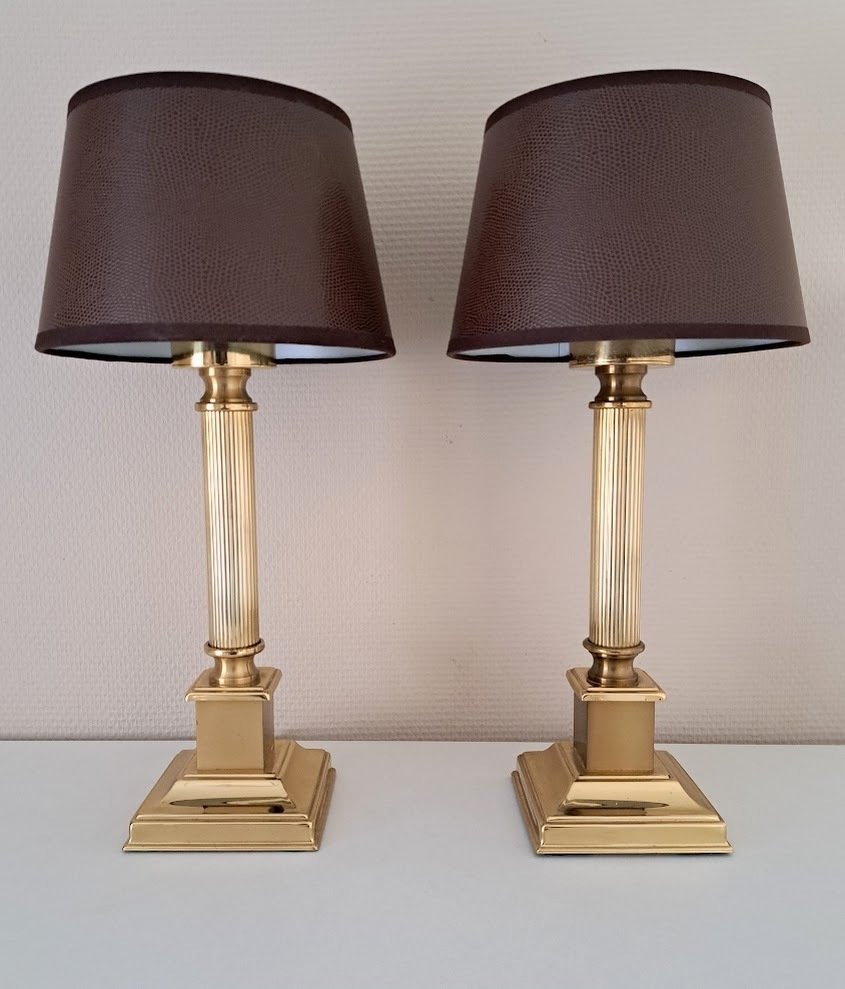 Herda - Set Chique Kolom Tafellampen - Table lamp (2) - Brass #1.0