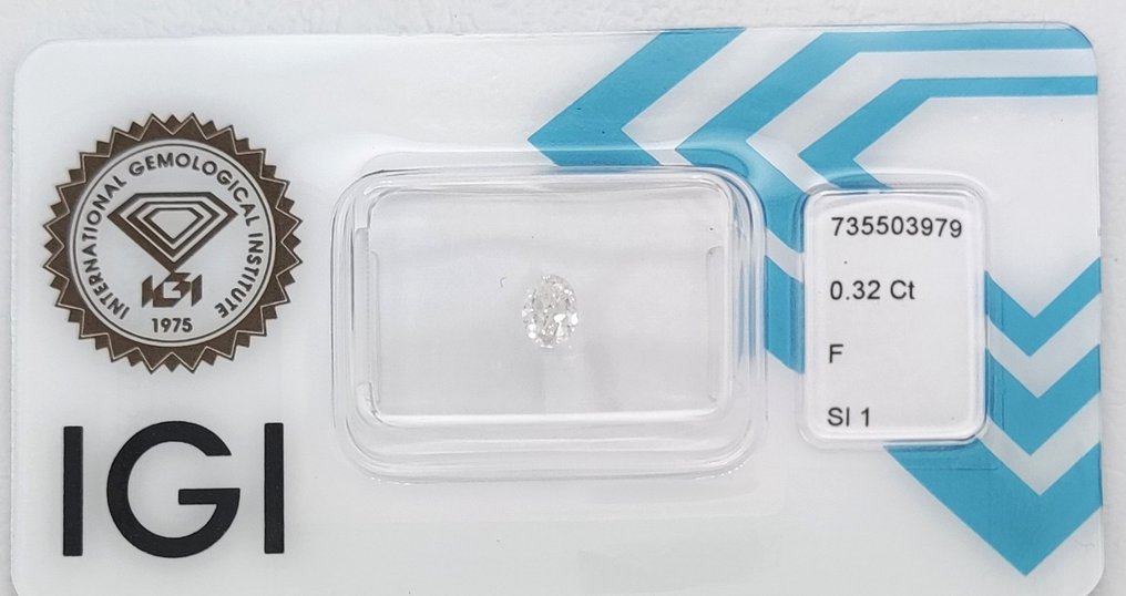 没有保留价 - 1 pcs 钻石  (天然)  - 0.32 ct - 椭圆形 - F - SI1 微内含一级 - 国际宝石研究院（IGI） #1.0