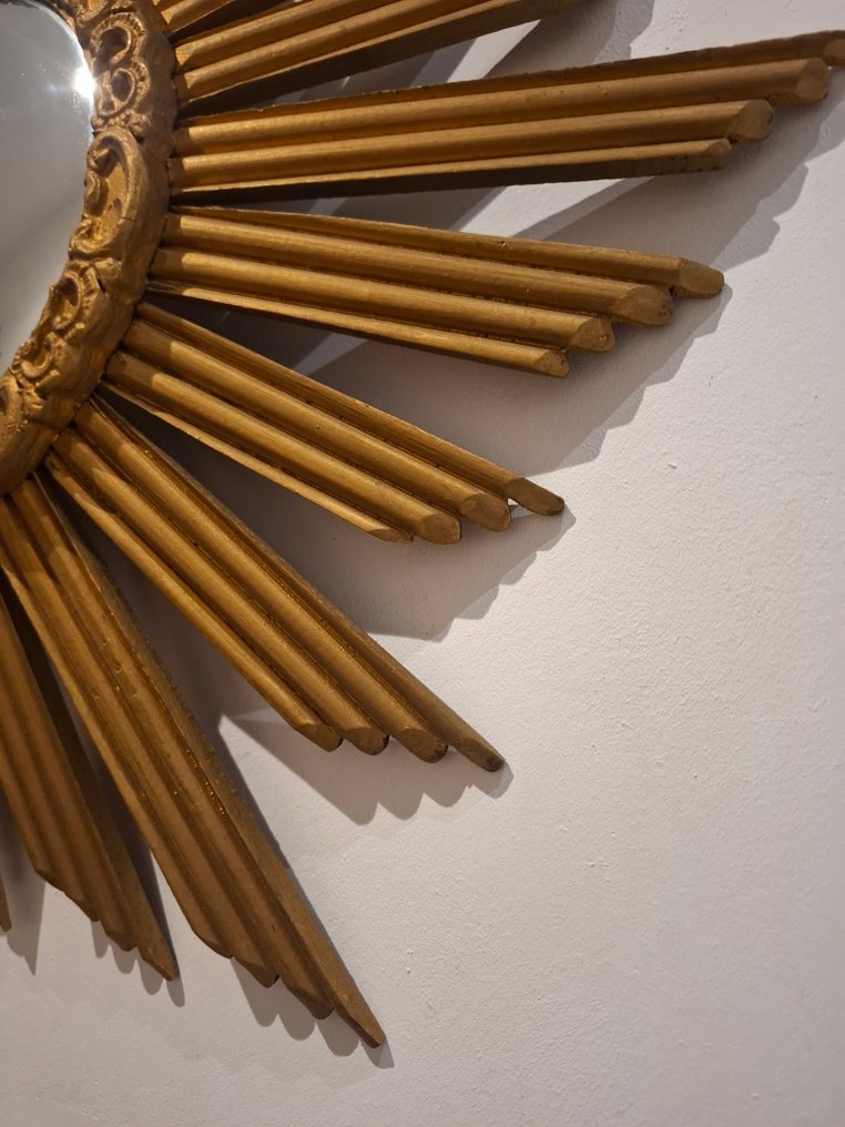 墙面镜子- XL 70厘米  - 木 - 1960年代的凸面太阳镜 #4.3