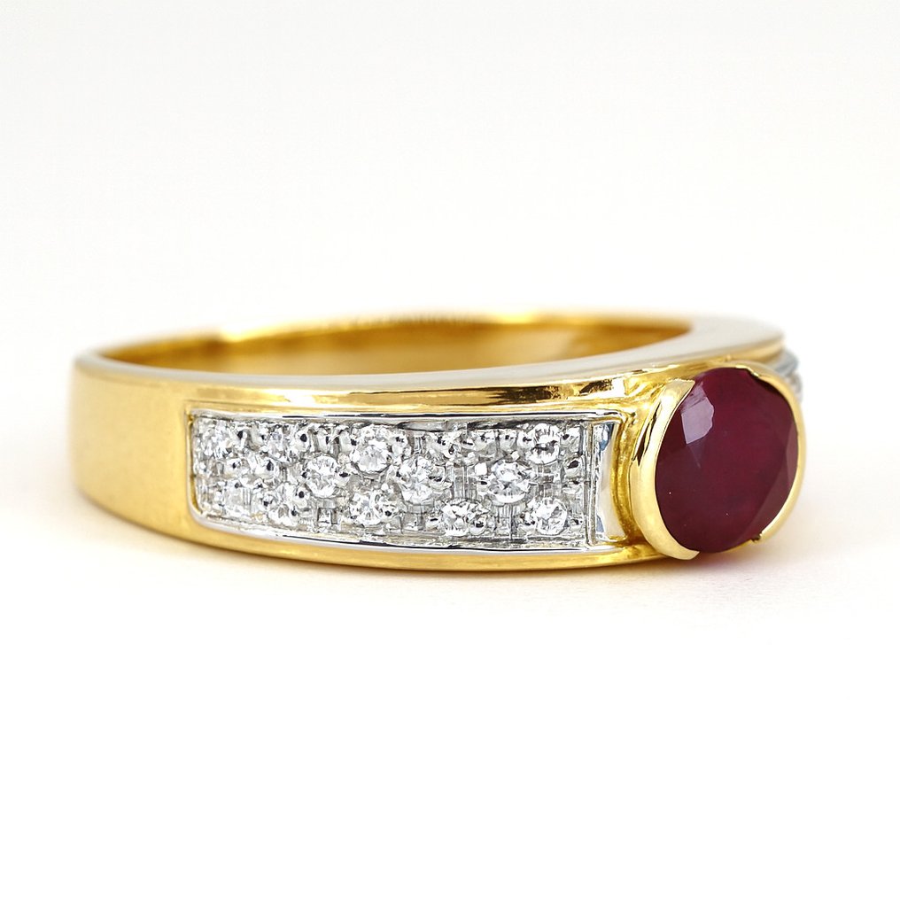 No Reserve Price - Ring - 18 kt. Yellow gold Diamond (Natural) - Ruby #1.0