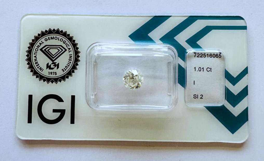 No Reserve Price - 1 pcs Diamond  (Natural)  - 1.01 ct - Round - I - SI2 - International Gemological Institute (IGI) #1.0