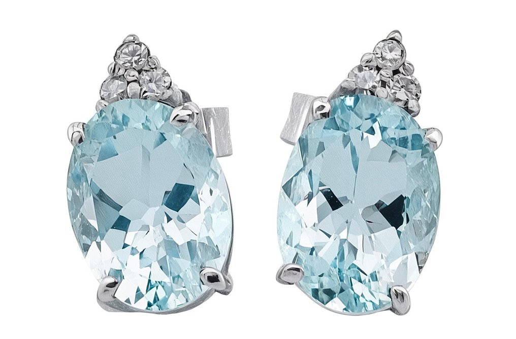 沒有保留價 - 耳環 - 18 克拉 白金 海藍寶石 - 鉆石 #1.0