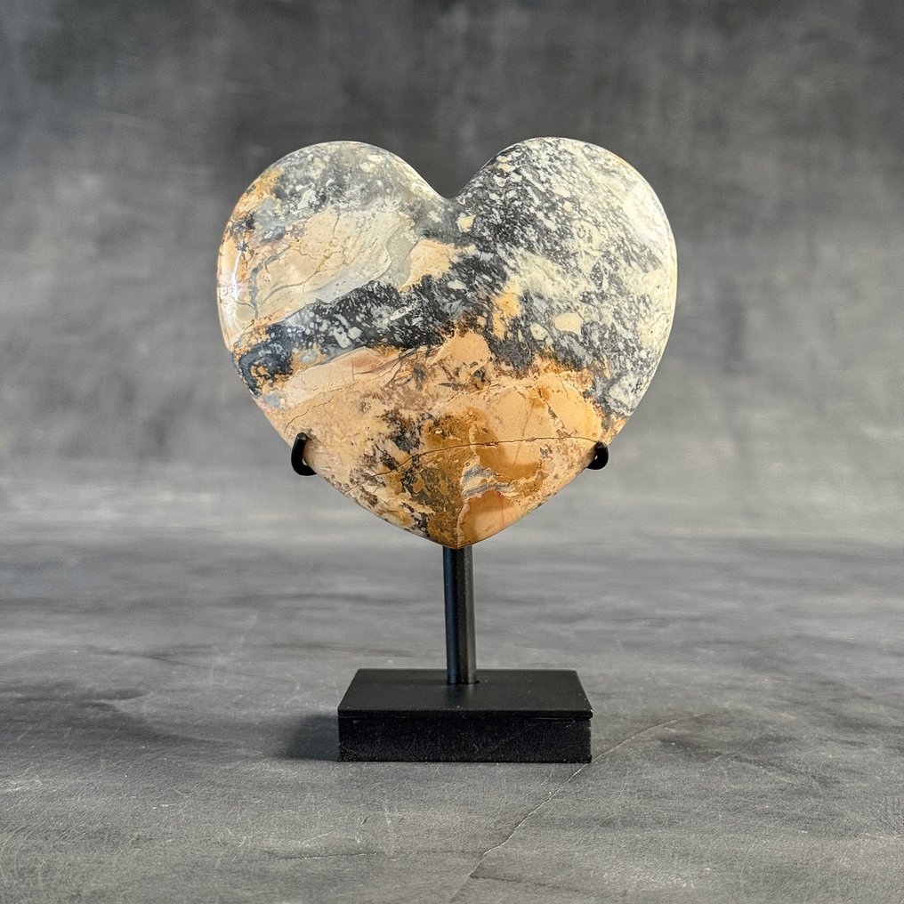 NO RESERVE PRICE - Stunning Pair of Maligano Jasper Hearts-Shaped on custom stand- 3200 g - (2) #2.1