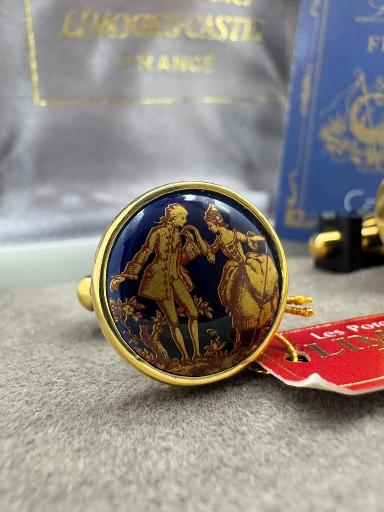 Metal, Porcelain - Cufflinks - Limoges Castel - with Box #2.1