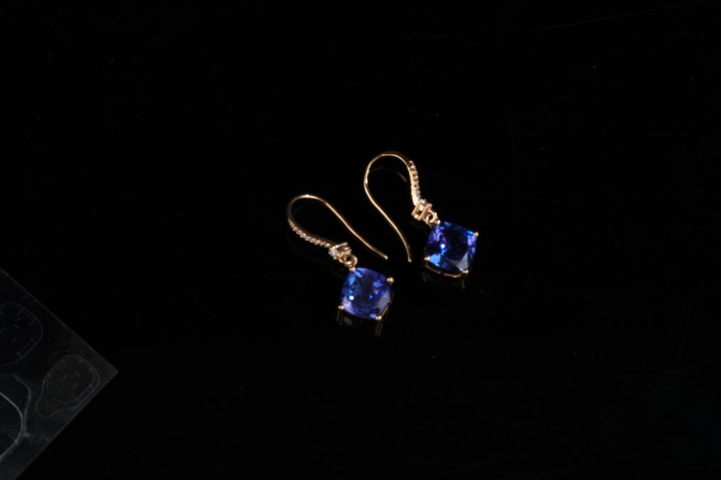 耳环 - 18K包金 黄金 - 4.39ct. tw. 坦桑石 - 钻石 #1.0