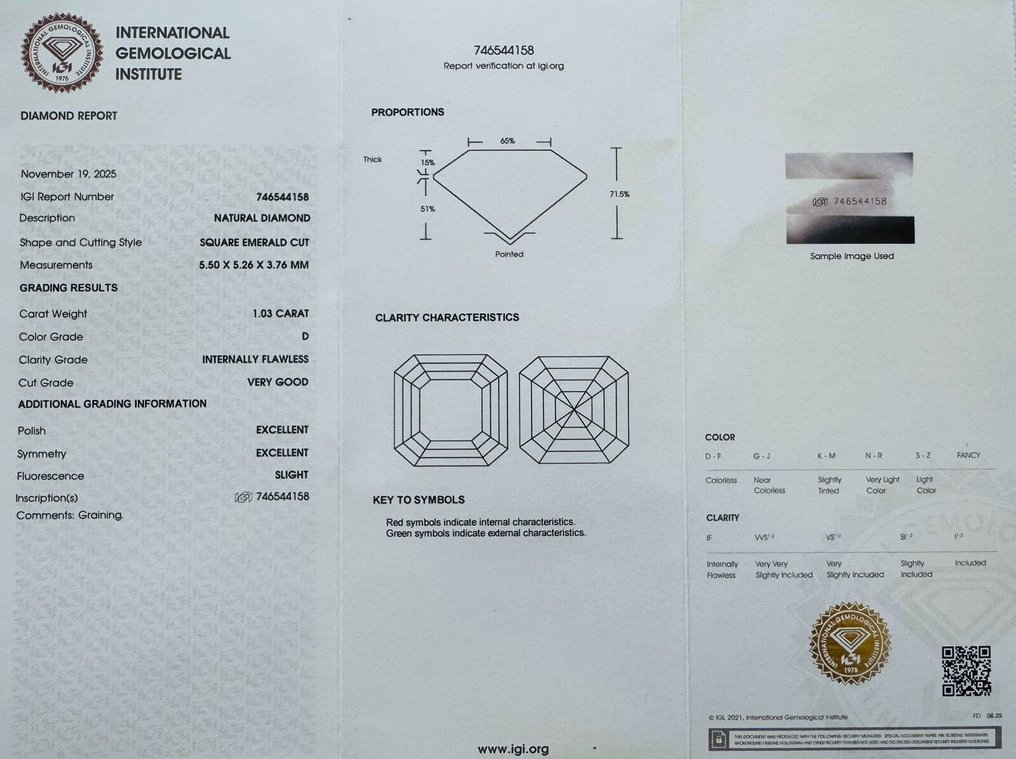 没有保留价 - 1 pcs 钻石  (天然)  - 1.03 ct - 方形 - D (无色) - IF - 国际宝石研究院（IGI） - *EX EX SL* #3.2