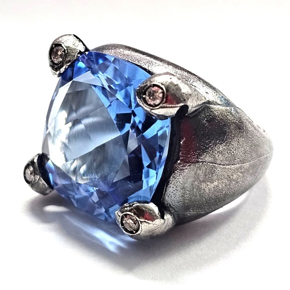 没有保留价 - 戒指 银 - 20.10ct. tw. 黄宝石 - 钻石 #2.1