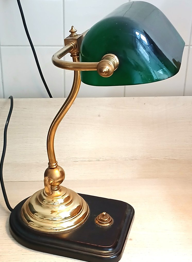 Επιτραπέζιο φωτιστικό banker - Ορείχαλκος, Γυαλί, Ξύλο #3.2