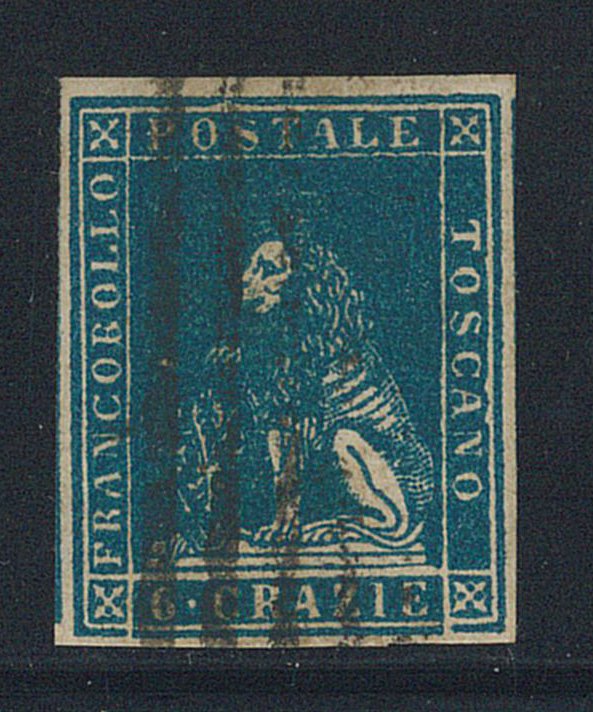 意大利古城邦-托斯卡纳  - 6 克拉，蓝色，编号15，四周边缘优良，带有轻微的环形，带横杆。华丽。 #1.0