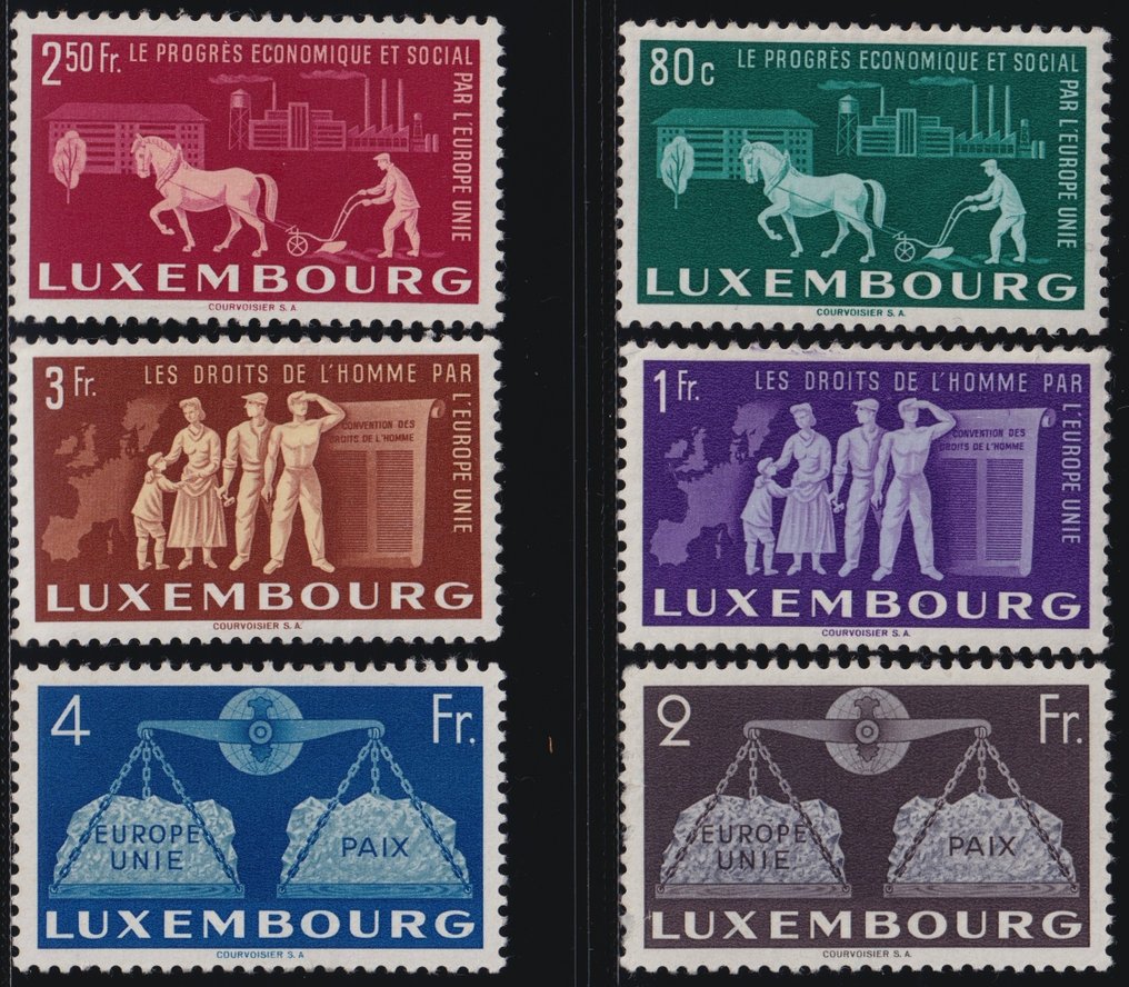 Λουξεμβούργο 1951/57 - Ολοκληρωμένη σειρά Europa 3 + Ταχυδρομείο Αεροπορικώς 1 Ολοκληρωμένη σειρά Unif. #2.1