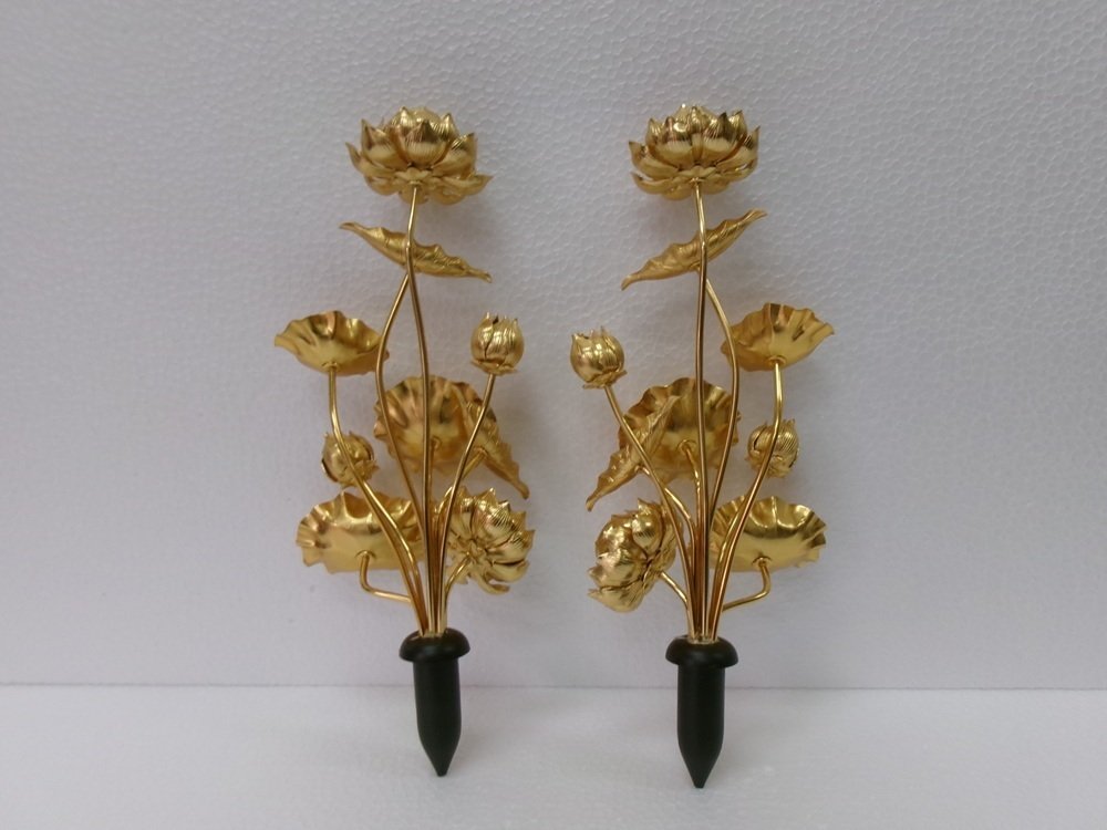 Buddhistic objects (2) - One pair of metal flower in constant bloom nine flower Buddhist altar fittings. - 1950-1960 #3.2
