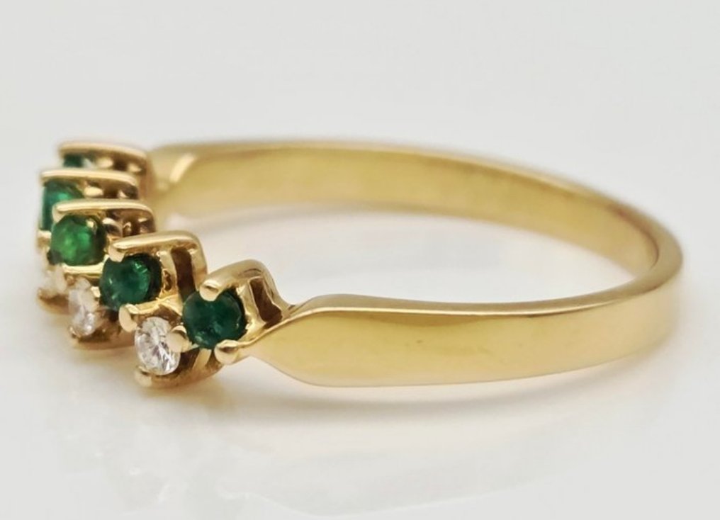 χωρίς τιμή ασφαλείας - Δαχτυλίδι - 18 καράτια Κίτρινο χρυσό - 0.30ct. tw. Σμαράγδι - Διαμάντι #1.0