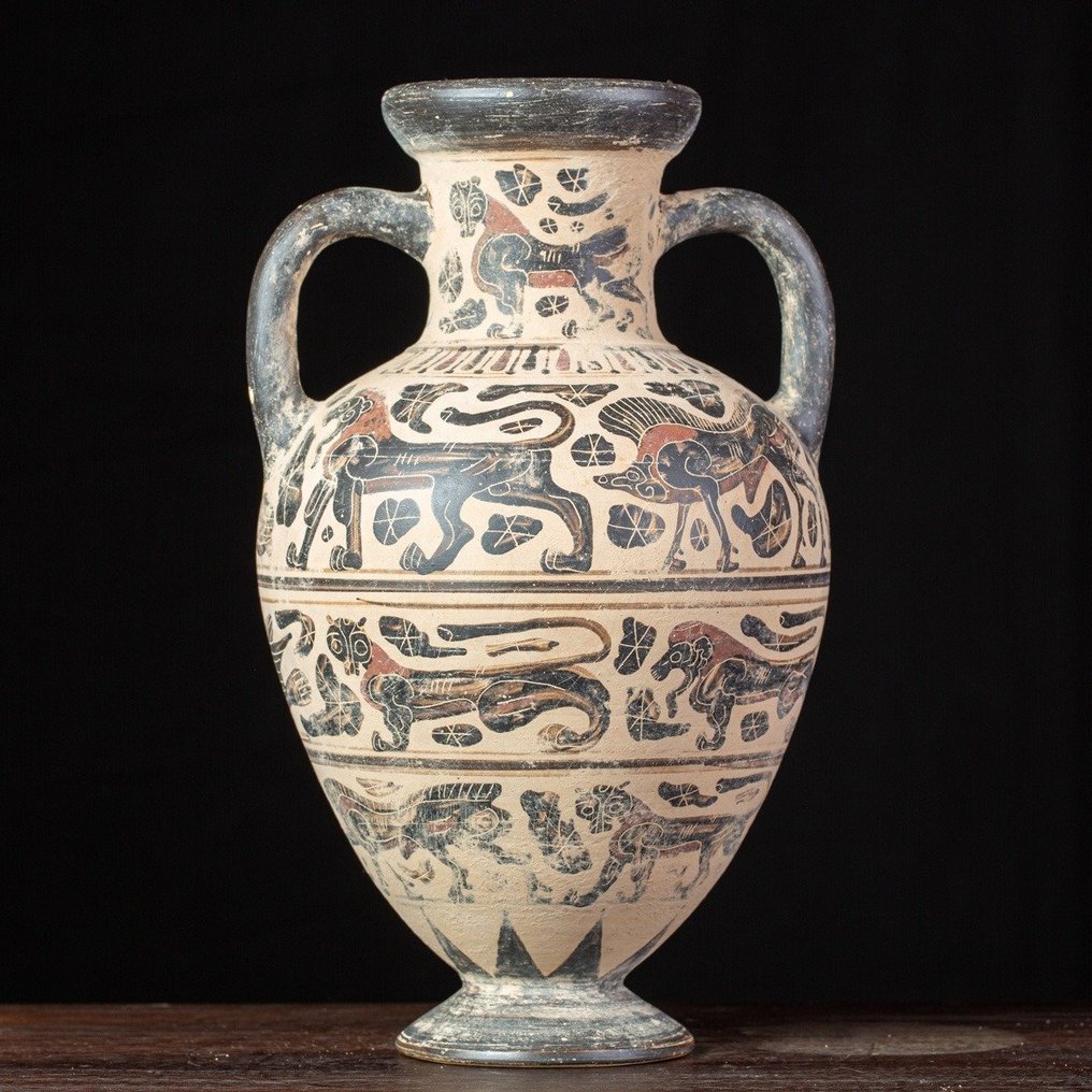 Etruscan Corinthian Amphora - Refined Faithful Reproduction - Artisanal Terracotta - Height: 30 cm - Width: 18 cm- 1169 g #4.3