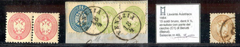 Anciens États italiens - Lombardie-Vénétie 1864 - Piccolo, intéressant ensemble pour la cinquième émission. - Sassone 42+44; 43d; 45L. #1.0