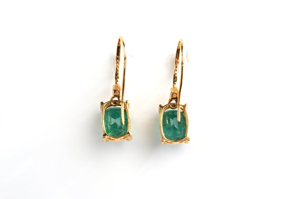Øreringe - 14 karat Gulguld -  2.95ct. tw. Smaragd - Diamant #2.1