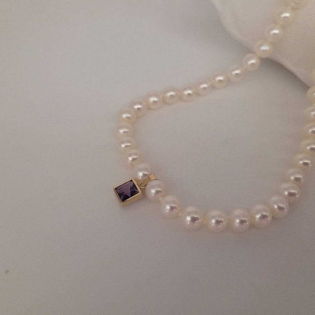 没有保留价 - 吊坠项链 - 18K包金 黄金 珍珠 - 紫水晶 #3.2
