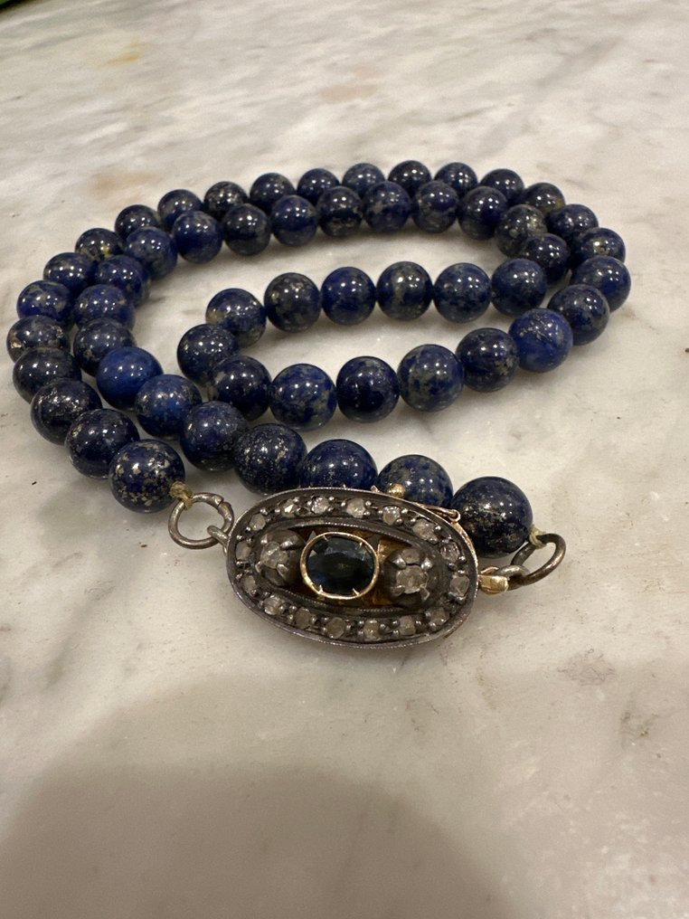 Kaulakoru - 18 kt. Keltakulta Safiiri - Timantti - Lapislatsuliketju #1.0