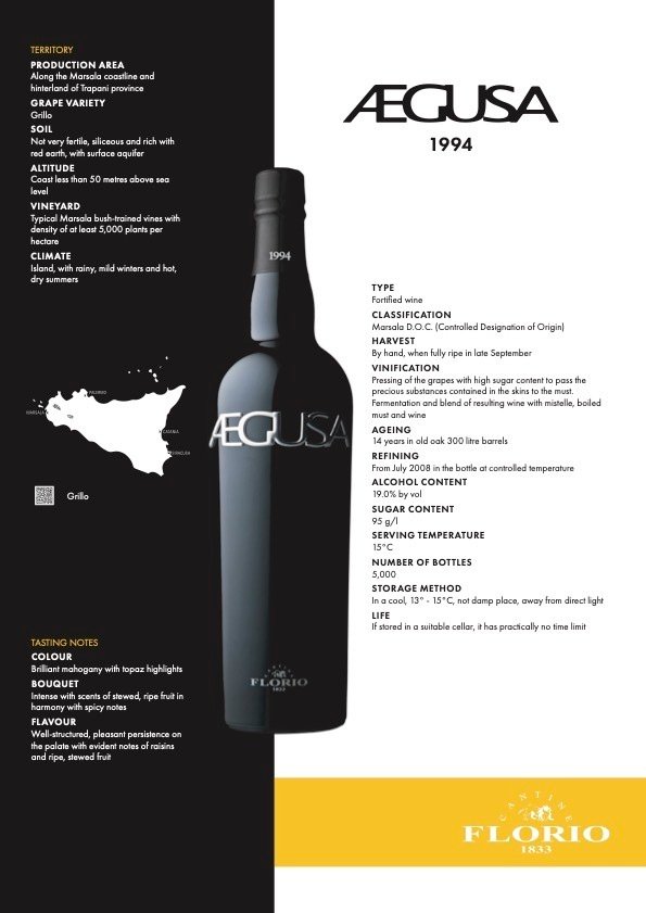 1994 Florio, "Aegusa" Marsala Riserva Storica Semisecco Ambra Bottle n° 208 Certificato Autenticità - Sizilien Superiore - 1 Flasche (0,75Â l) #2.1