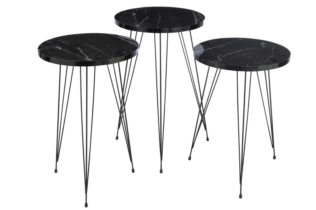 Set: 3 Side Tables Marble look - Side table - Metal/pb #1.0