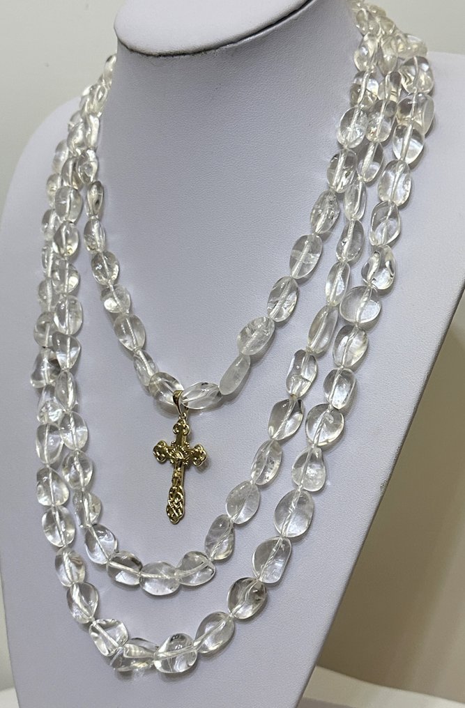 天然岩石水晶配以基督教十字架。高品质。能量放大。 - 吊墜頸鏈 - 配有925纯银扣 #3.2