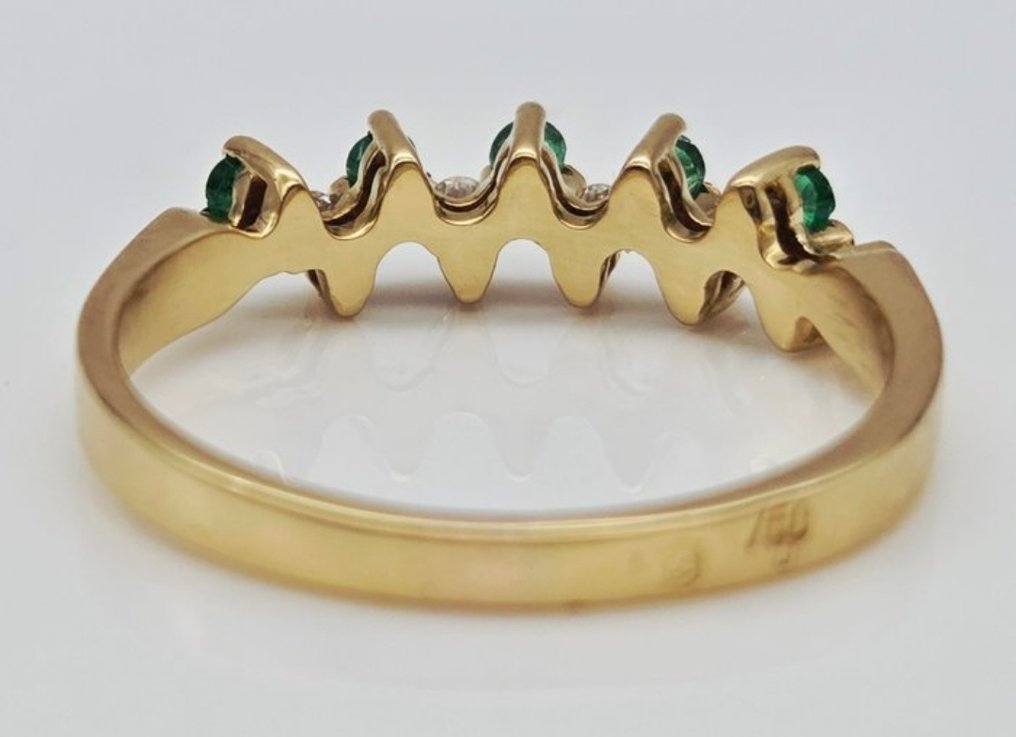 χωρίς τιμή ασφαλείας - Δαχτυλίδι - 18 καράτια Κίτρινο χρυσό - 0.30ct. tw. Σμαράγδι - Διαμάντι #3.2