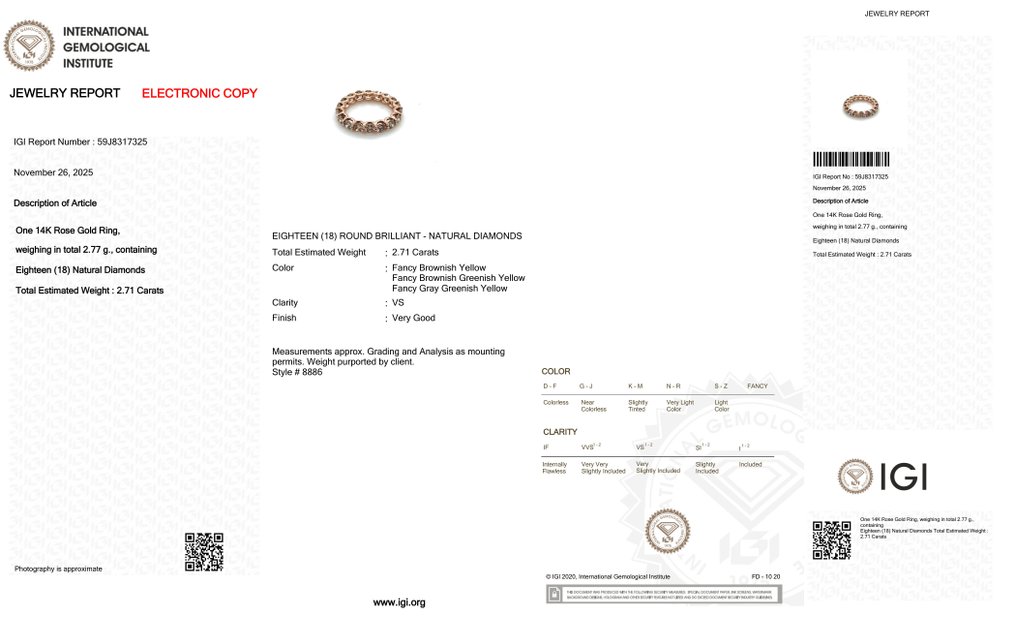 χωρίς τιμή ασφαλείας - Δαχτυλίδι - 14 καράτια Ροζ χρυσό -  2.71ct. tw. Διαμάντι (Φυσικού χρώματος) #1.0