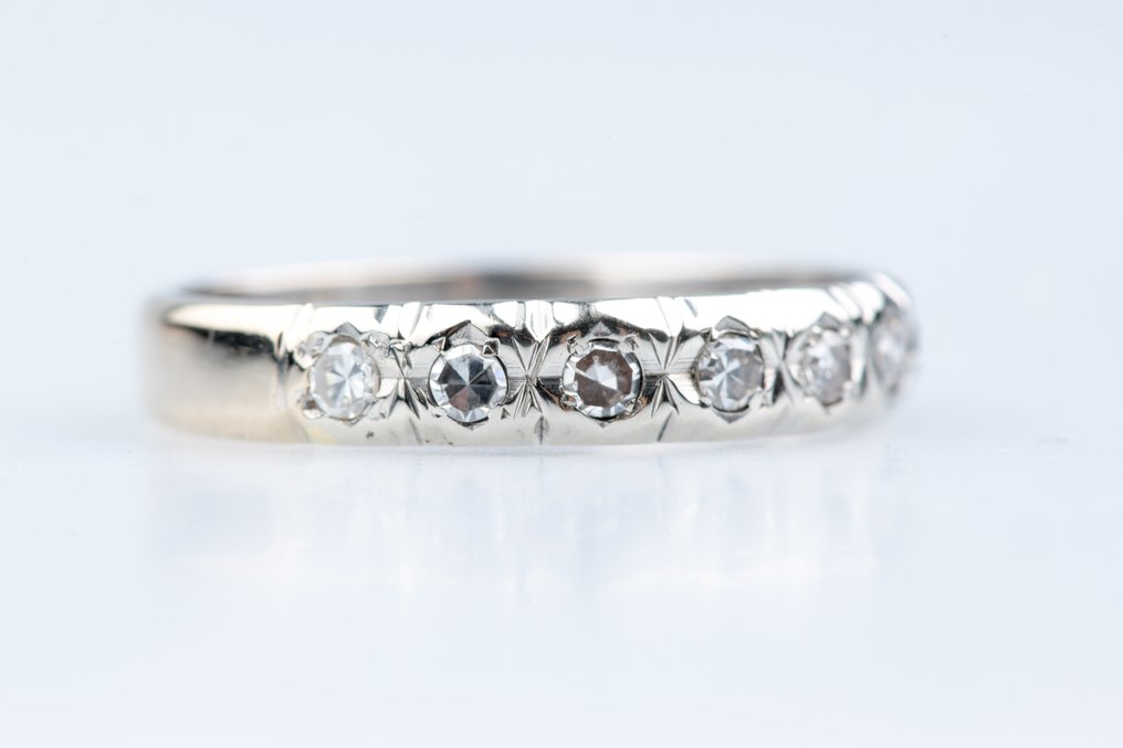 戒指 - 18K包金 白金 - 0.18ct. tw. 钻石 (天然) #1.0