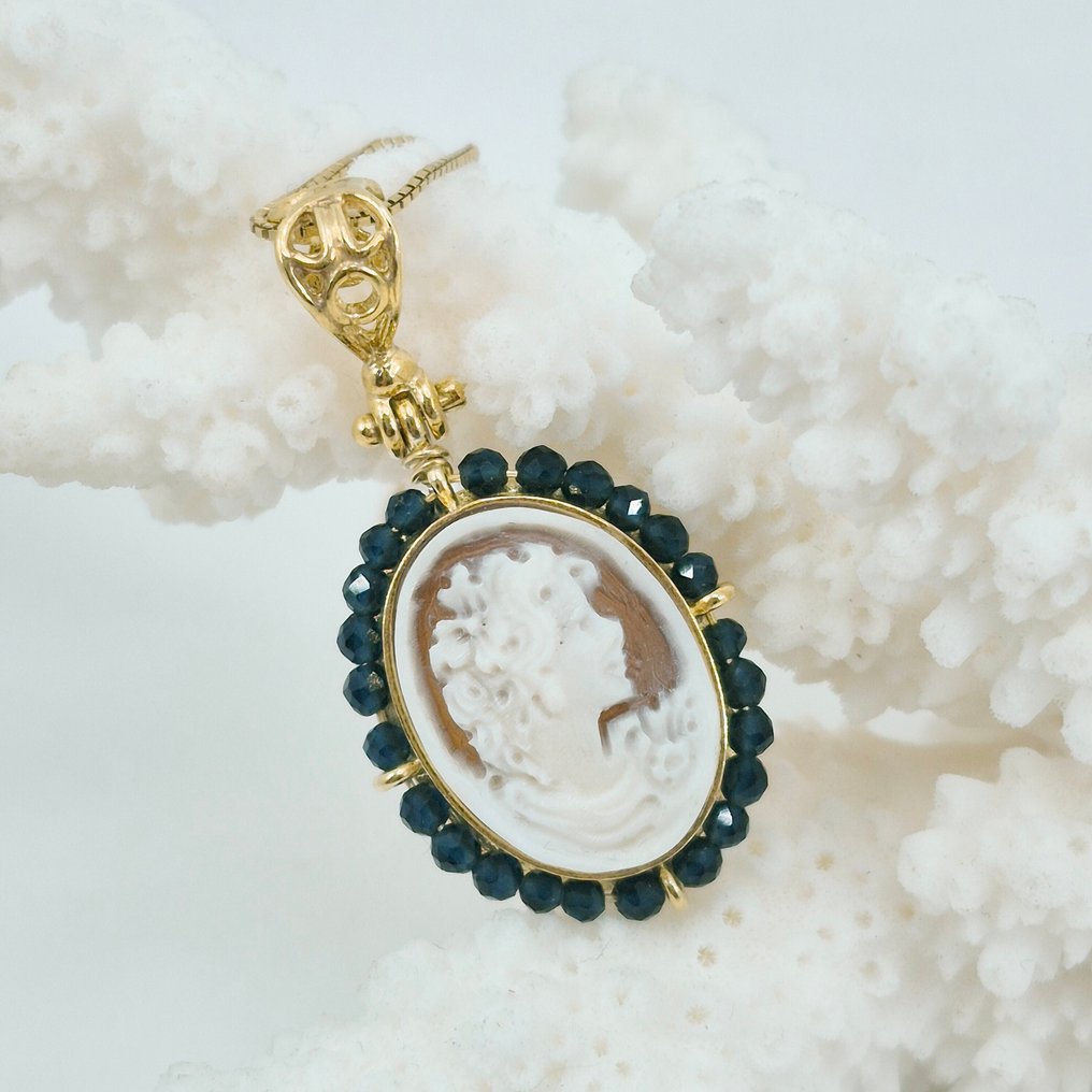 银, Gold-plated - 吊坠项链 - 手工镶嵌浮雕 #1.0