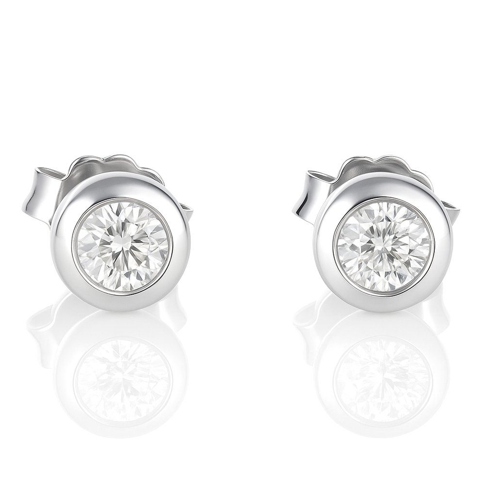 Σκουλαρίκια - 18 καράτια Λευκός χρυσός - 0.14ct. tw. Διαμάντι (Φυσικό) #1.0