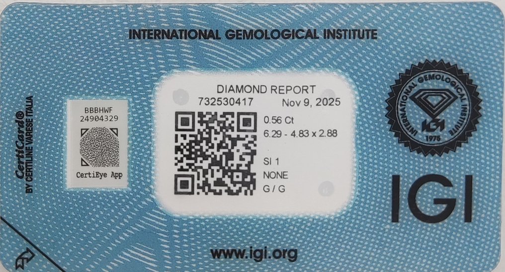 Fără preț de rezervă - 1 pcs Diamant (Colorat natural) - 0.56 ct - Pară - Light verzui Galben - SI1 - IGI (Institutul gemologic internațional) #2.1