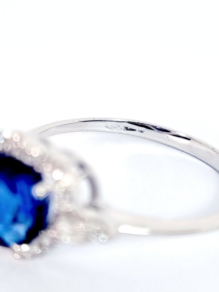 戒指 - 18K包金 白金 蓝宝石 - 钻石 #1.0