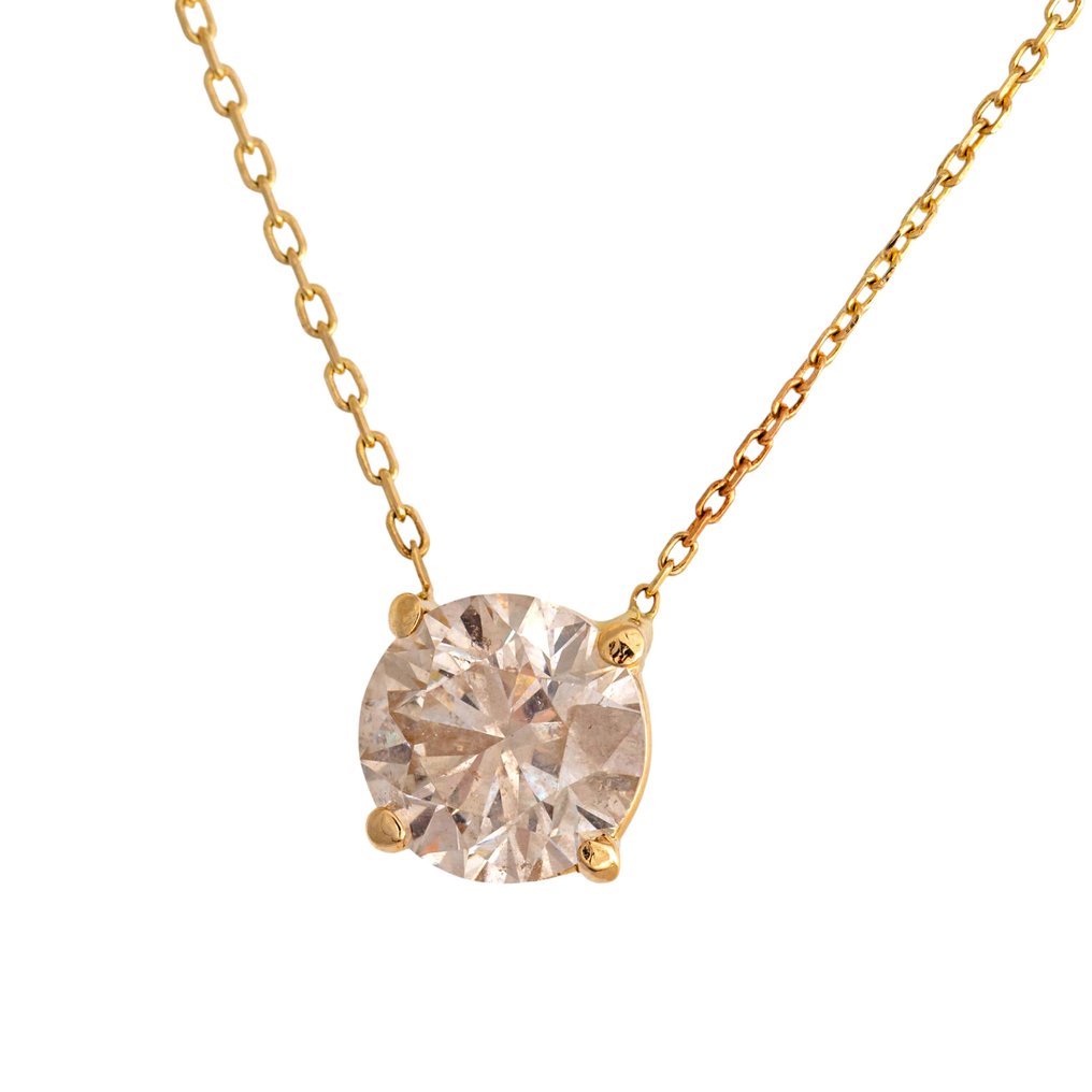 χωρίς τιμή ασφαλείας - Κολιέ με μενταγιόν - 14 καράτια Κίτρινο χρυσό -  2.01ct. tw. Καφέ Διαμάντι (Φυσικού χρώματος) #3.2