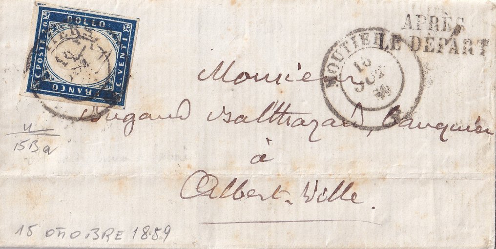 Italian Ancient States - Sardinia - 1857-1860 County of Savoy, 5 letters, with one, last days before passing to France. #2.1