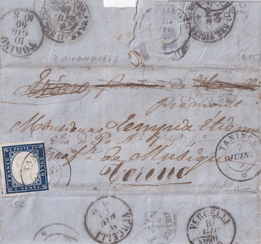 Italian Ancient States - Sardinia - 1857-1860 County of Savoy, 5 letters, with one, last days before passing to France. #1.0