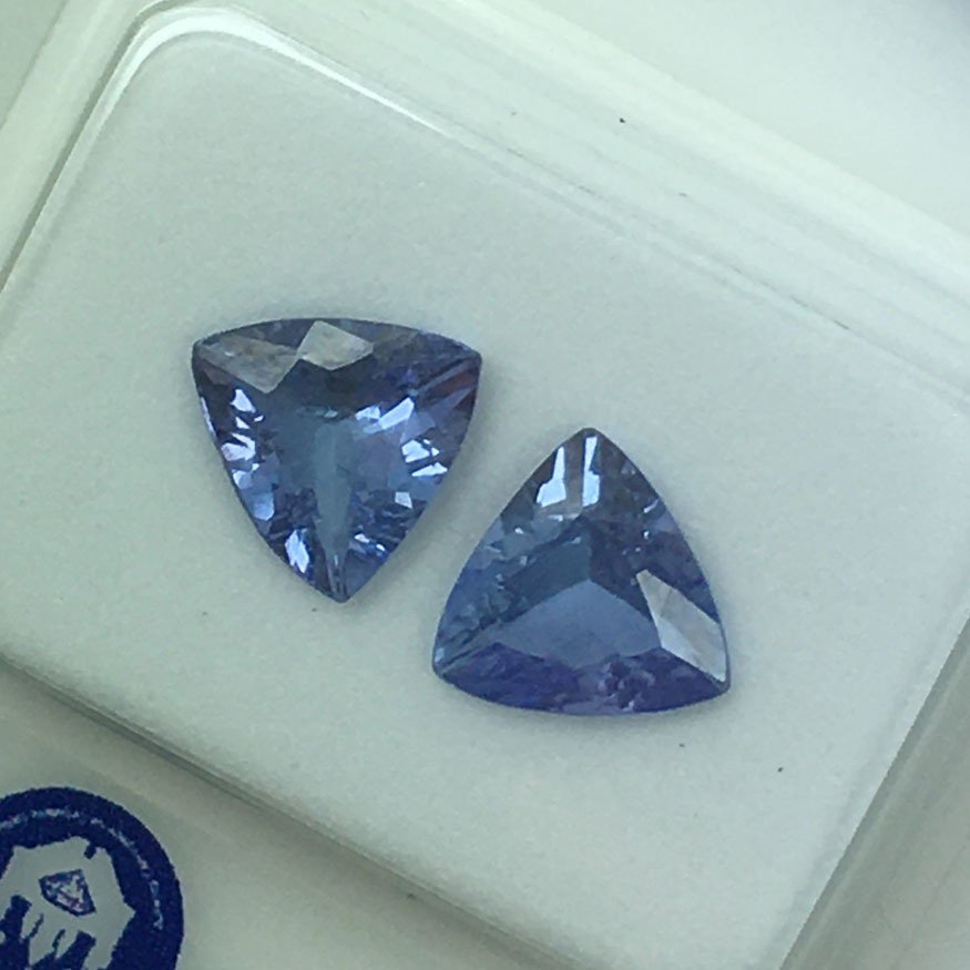 沒有保留價 - 2 pcs  紫色 坦桑石  - 1.44 ct - Antwerp Laboratory for Gemstone Testing (ALGT) - 6毫米三角切坦桑石 #1.0