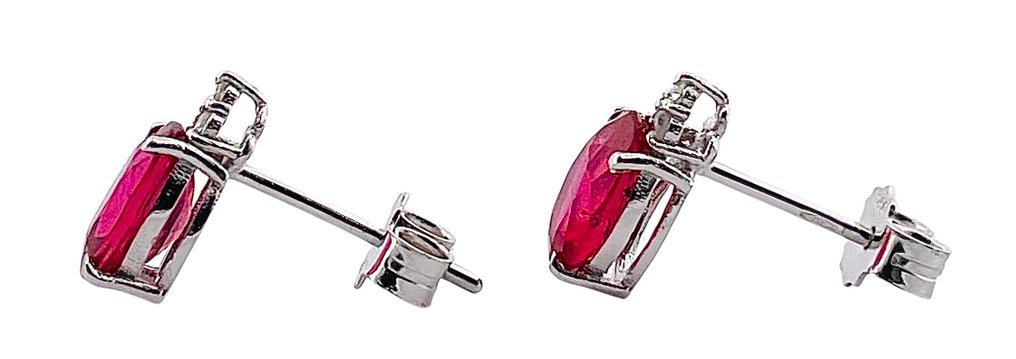 沒有保留價 - 耳環 - 18 克拉 白金 紅寶石 - 鉆石 #4.3