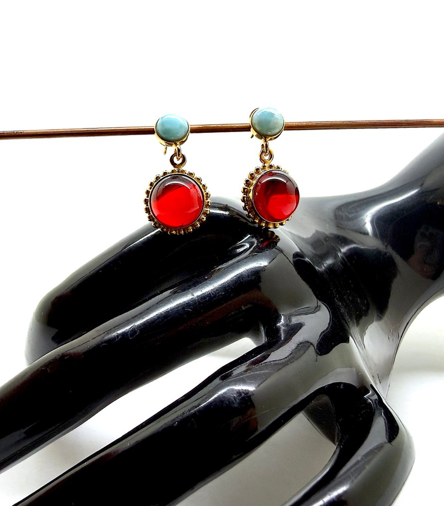 耳环 真正的波罗的海琥珀 拉伊玛尔，镀24K金的纯银 - 琥珀 - Succinite #1.0