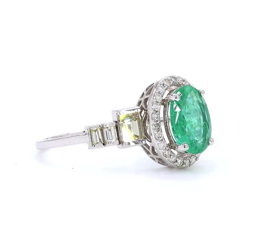 χωρίς τιμή ασφαλείας - Statement δαχτυλίδι - 14 καράτια Λευκός χρυσός -  1.57ct. tw. Σμαράγδι - Διαμάντι - Δαχτυλίδι γάμου με πολύτιμο λίθο. #2.1