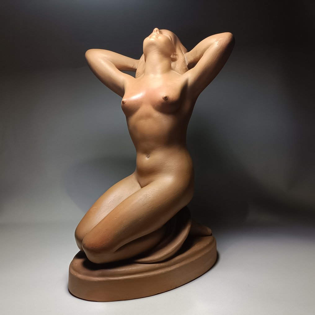 László Donáth - Γλυπτό, Art Deco Female Nude Large Sculpture - 39 cm - Κεραμικό #1.0