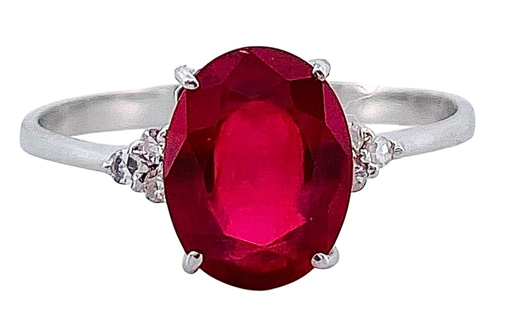 没有保留价 - 戒指 - 18K包金 白金 红宝石 - 钻石 #1.0