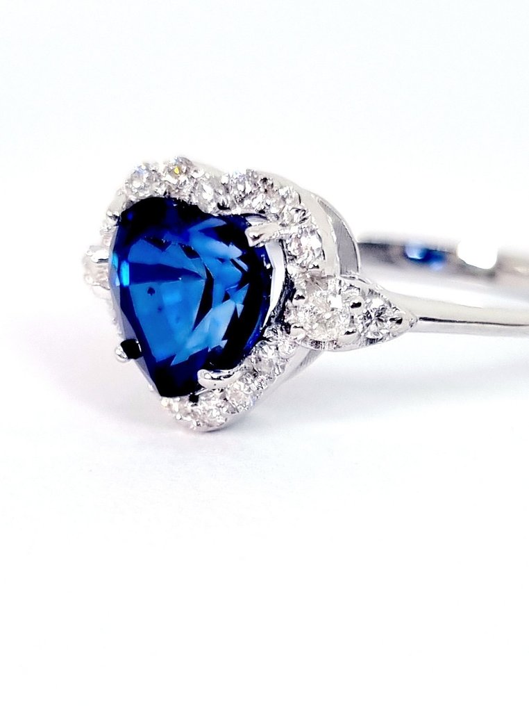 戒指 - 18K包金 白金 蓝宝石 - 钻石 #4.3