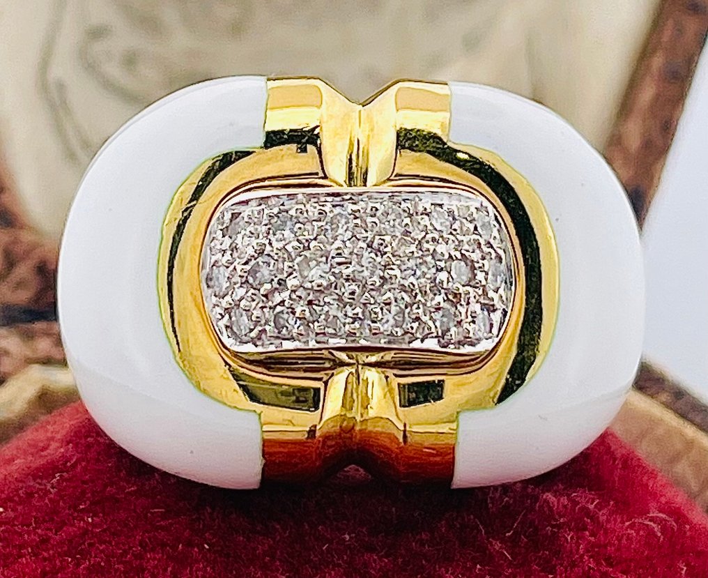 戒指 - 18 克拉 黃金 鉆石 (天然) #1.0