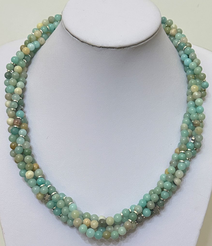 天然亚马逊石配格雷格十字架。神圣和谐。所有圣人的保护。 - 吊坠项链 - 高品质。 925银。 #4.3