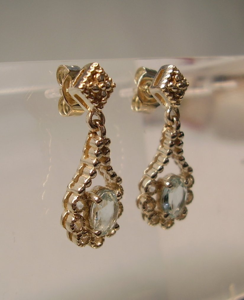 Nincs minimálár - Drop fülbevaló Ezüst - 0.66ct. tw. Akvamarin - Quartz - aranyművesség #4.3