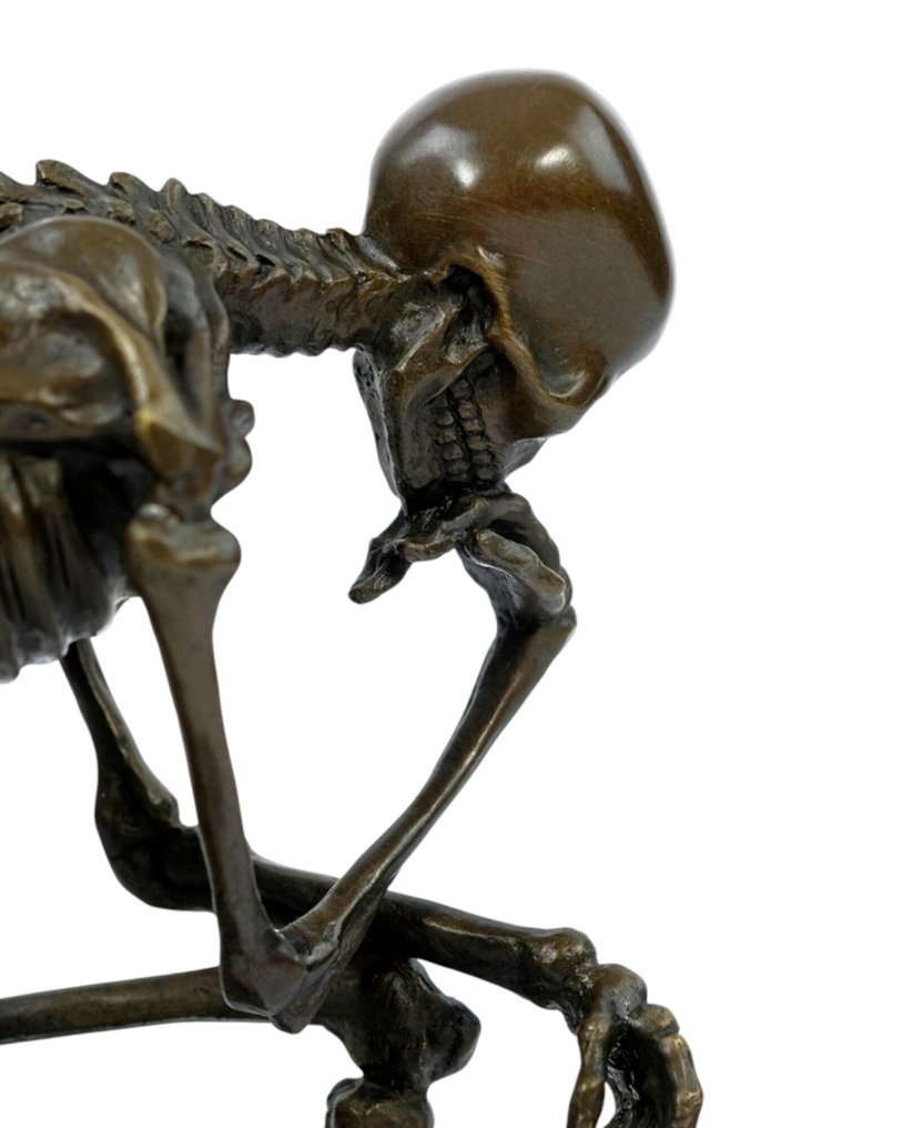 Milo (1910-1978) - Sculpture, Skeleton Thinker - 26 cm - Bronze, Marble #2.1