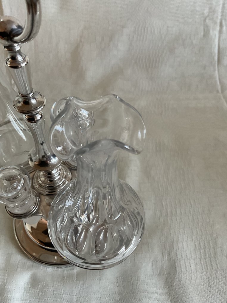 Christofle - Kit di ampolle per condimenti (3) - Christofle – Set di olio e aceto rivestito in argento con due caraffe di vetro - Placcato argento, Vetro #4.3
