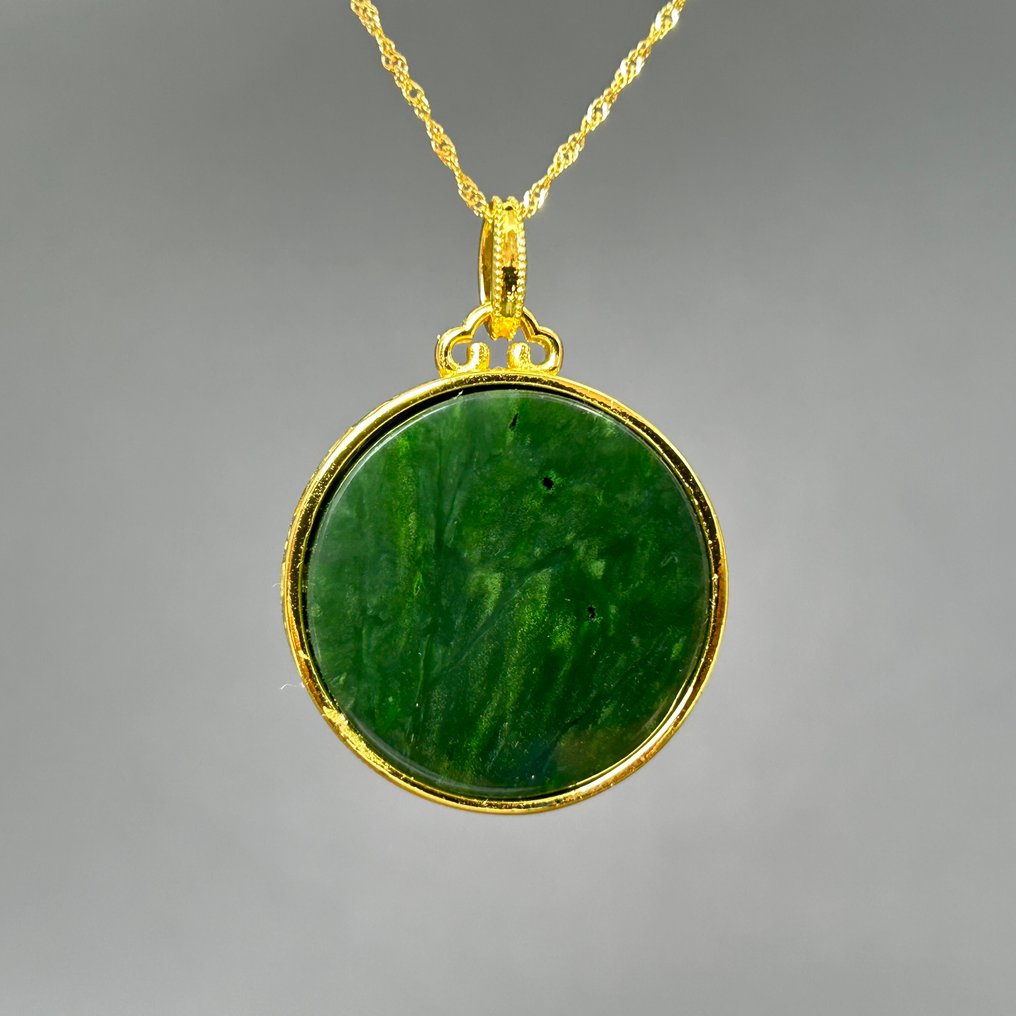 雕刻, Nephrite pendant and necklace - 30 mm - 认证软玉 #3.2