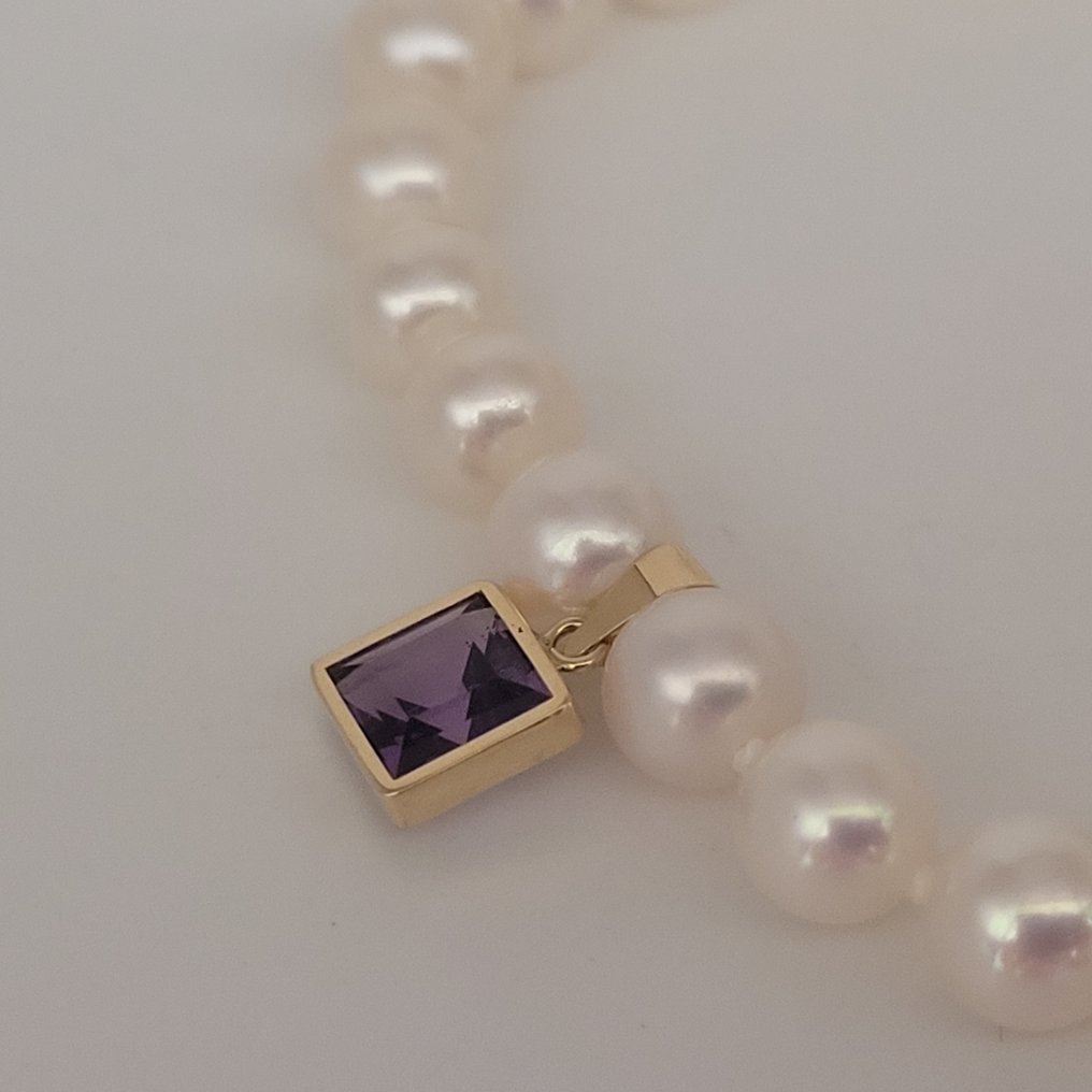 没有保留价 - 吊坠项链 - 18K包金 黄金 珍珠 - 紫水晶 #1.0